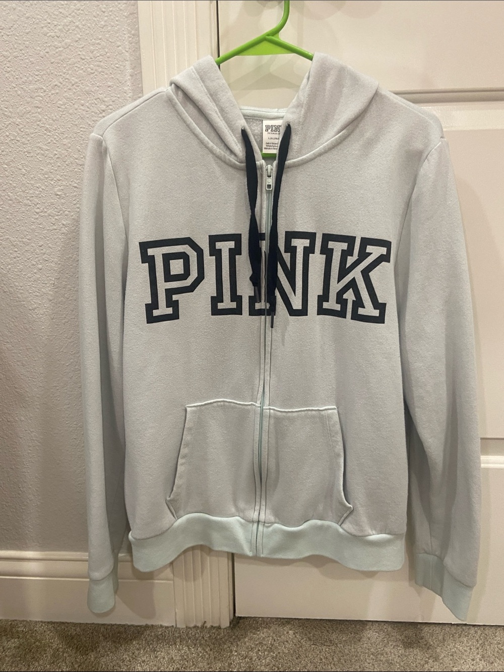 PINK Victoria's Secret Light Gray Zip Hoodie with Black Logo